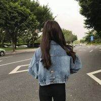 GSQ238 Denim เสื้อโค้ทสั้นผู้หญิง Batwing เสื้อเกาหลีสไตล์ฤดูใบไม้ผลิและฤดูใบไม้ร่วงใหม่แขนยาว Cropped เสื้อยีนส์เดนิม