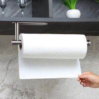 Adhesive Toilet Paper Holder 304 Stainless Steel Punch-free Long Tissue Hanger Plastic Wrap Storage Rack Kitchen Bathroom Supply Bathroom Counter Stor