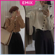 Áo khoác len gân croptop dáng ngắn EMIX, freesize dưới 57kg, basic