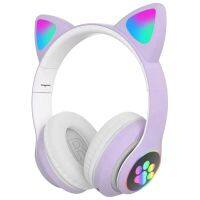 Bluetooth 5.0 Headphones, Over-Ear RGB Colorful Cat Ear Headphones for Girls