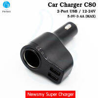 Car Charger USB 2 port ในรถยนต์ DC12-24V / 5.0V -3.4A (MAX) อุปกรณ์ชาร์จมือถือในรถ ใช้กับ มือถือ แท็บเล็ต และ อุปกรณ์อิเล็กทรอนิค Car Charger รุ่น C80