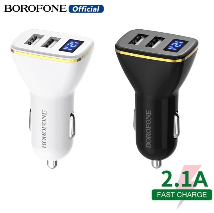 borofone-bz11-ที่ชาร์จในรถยนต์-usb-fast-charger-2-1a-dual-usb-port-ช่องแสดงผลแบบดิจิตอล-car-charger-adapter-สำหรับโทรศัพท์มือถือและแท็บเล็ต