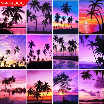 Cheap HUACAN diamond painting Sunset scenery 5d diamond puzzle 5d diamond  painting full drill