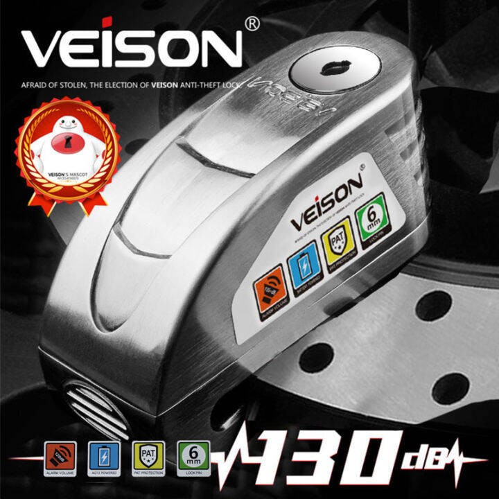 VEISON Motorcycle Waterproof Alarm Lock Bike Steelmate Disc Lock