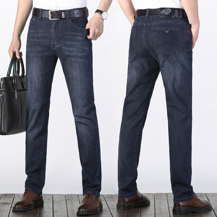stock-original-armanis-กางเกงยีนส์ผู้ชายสไตล์คลาสสิกธุรกิจขั้นสูงยืดเข้ารูปแบบปกติกางเกงยีนส์เดนิมกางเกงขายาวผู้ชายth