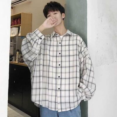 ZZOOI Men Casual Shirts Plaid Single Breasted Long Sleeve Plus Size 3XL Loose Korean Chic Fashion Oversize All-match Thin Outwear