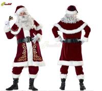 Papai Noel Terno Homem o คอสเพลย์ Traje De Natal Vermelho Luxo Veludo Fantasia 8ชิ้น Conjunto Festa De Natal Da Família Traje De Natal