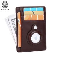 SCHLATUM Genuine Leather RFID Slim Minimalist Card Holder High Quality Apple Airtag Protective Case Men Business Wallet