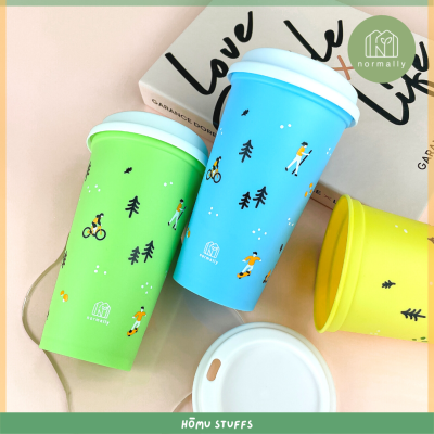 ‼️NEW‼️ Normally แก้วกาแฟ แก้วน้ำพลาสติก แก้วน้ำ พร้อมฝาปิดยกดื่ม Reusable Cup แก้ว สไตล์เกาหลี แก้วพกพา