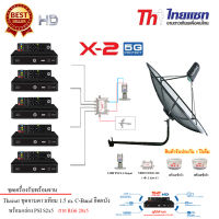 Thaisat C-Band 1.5 เมตร (ขางอยึดผนัง)+LNB PSI X-2 5G+Multi Switch iDeaSat 2x6+PSI S2X x5+สายRG6 20เมตรx5+10เมตรx2