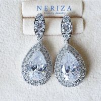 Neriza Jewelry/ต่างหูระย้าเพชรสังเคราะห์ ประกายไฟเทียบเท่าเพชรแท้ จัดส่งฟรีพร้อมกล่องNE040