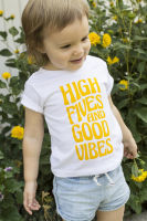 【cw】High Fives and Good Vibes Children Short Sleeve Tees Kids Boys Girls Funny T Shirt Toddler Casual White O-neck T-shirts Tops