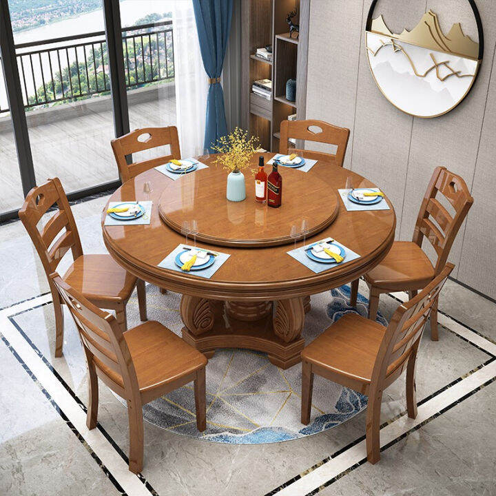 Modern Chinese solid wood dining table and chair combination household ...