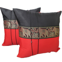 ปลอกหมอน ปลอกหมอนอิง ลายช้าง ซิปด้านหลัง 16x16 นิ้ว 2 ชิ้น Throw Pillowcase Decorative Thai Elephant Silk Cushion Cover 16X16 in. 2 pcs.