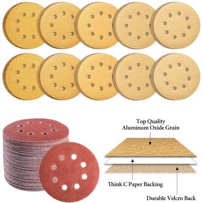 10pcs 5 Inch 125mm 8 Hole Yellow Round Sandpaper Eight Hole Disk Sand Sheets 40-2000Grit Sander Disc Abrasive Polishing Tools