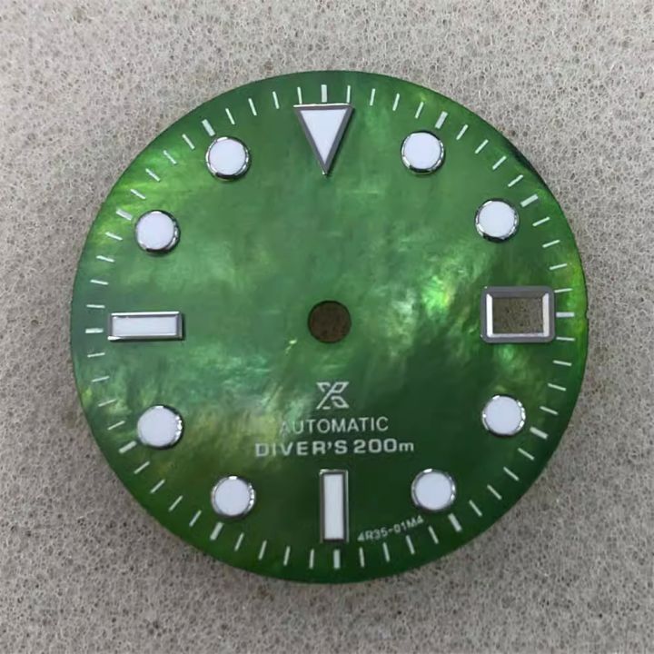 หน้าปัดนาฬิกาสีขาว-ดำ-เขียว-ส้ม-น้ำเงินขนาด29มม-พร้อมสีเขียวส่องสว่างเพื่อการเคลื่อนไหวของนาฬิกา4r36-nh35