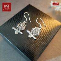 MT ต่างหูเงินแท้ รูปนกฮูก งานรมดำ แบบห้อย ตะขอเกี่ยว Solid 925 Sterling Silver Earrings (se351) MT Jewelry มณีธารา