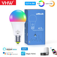YHW 4.5W RGBW WiFi Smart E27 LED Bulb Colorful Changing Light Bulb RGBCW Lamp Work With Alexa Home Microphone Music Mode