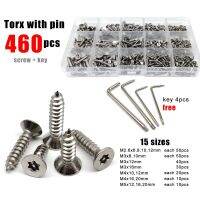 460pc M2.6 M3 M4 M5 Set A2 304 Stainless Steel Flat Countersunk Column Pin Torx Head Anti-theft Security Self-tapping Wood Screw Nails Screws Fastener