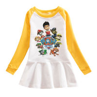 PAW Patrol Baby Pleated Dress Girls Long Sleeve Sweater A-Line Dress Cartoon Sweater Dress Cotton Pleated Skirt Spring Hem Ruffle Fashion Casual Swing Dress