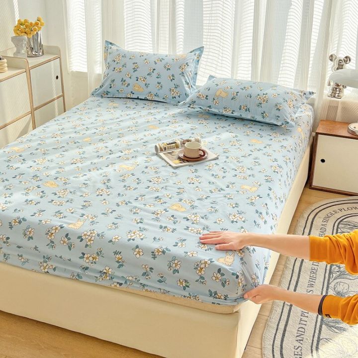 ผ้าปูที่นอนผ้าปูเตียงเย็บมุมพิมพ์ลายการ์ตูน1ผ้าปูที่นอนควีนไซส์แบบ-single-double-king-ผ้าคลุมฟูกเตียงปรับได้กันลื่น