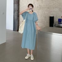 Xiaozhainv dress ชุดเดรสยาว แขนสั้น สีพื้น ทรงหลวม สำหรับผู้หญิง