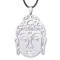 ZRM Jewelry Stainless steel Necklace Religious Buddha Head Pendant for Women Silver Color Leather Chain Necklace For Men Women