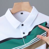 Luxury high-end ice silk breathable short-sleeved POLO shirt Mens 2023 summer fashion contrast stripe lapel T-shirt casual men Towels