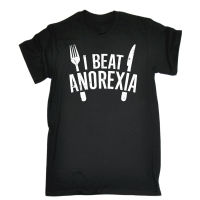 Mens Lightweight Cotton Tees I Beat Anorexia T-SHIRT Ironic Goals Foodie Fat Big Fun Top Gift birthday funny