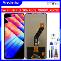 Ansimba X669สีดำดั้งเดิม6.56นิ้วสำหรับ Infinix 30i ร้อน X669C เปลี่ยนชิ้นส่วนจอสัมผัสแอลซีดีของเครื่องแปลงดิจิทัล X669D พร้อมกรอบกลางสำหรับ X669D X669C X669