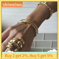 SHIWEIWU2558285 สไตล์หนาๆ กำไลข้อมือสร้อยข้อมือ 18K ค่ะ พื้นผิวเมทัลลิก เครื่องประดับอัญมณีอัญมณี ของขวัญสำหรับเด็ก ปาร์ตี้งานปาร์ตี้ แหวนเปิด สำหรับผู้หญิง