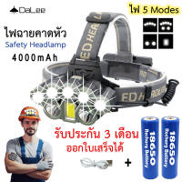 ส่งฟรี 2 ชิ้นแบตเตอรี่แบบชาร์จไฟ 4000 mAh ปรับไฟฉาย LED 9W แบบพกพาสวมหัวไฟกลางแจ้งความสว่างสูงกันน้ำ IPX7 USB ไฟฉาย