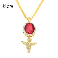 [COD] European and hip-hop hiphop best-selling diamond-encrusted oval gem full diamond angel combination pendant