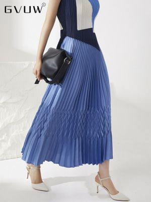 【CC】 GVUW Pleated Color Skirt A-line Loose Elastic Waist Fashion 2023 Female Clothing 17D115