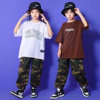 [COD] Childrens hip-hop costume suit popping cool stage performance T-shirt short-sleeved camouflage