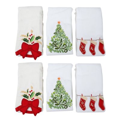 2X Christmas Series Cotton Towels Christmas Bells Christmas Tree Stockings Towels Decoration Gifts Embroidered Towels