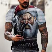 2023 NEW Vintage Cartoon Santa Claus Printed Short Sleeved T-shirt, Suitable for Mens 3d Summer Fashion brand new T-shirt