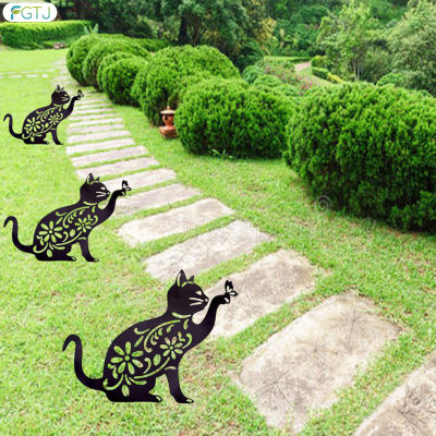 รูปปั้นแมวดำ FGTJ สำหรับตกแต่งบ้านทางเดินสนามหญ้าเตียงดอกไม้กลวงที่สร้างสรรค์ออกไปของตกแต่งในสวน