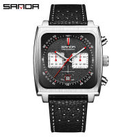 SANDA5311 Casual แฟชั่น Square Dial นาฬิกาควอตซ์2023ใหม่ Multifunctional Chronograph Men นาฬิกาสายหนังกันน้ำ Reloj