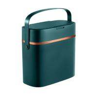 1 PCS Trash Bin with Lid and Handle Plastic Trash Bin 16 Liter Small Dark Green for Bedroom/Narrow Food Waste Bin/Office/RV