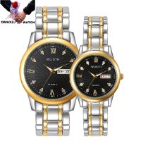 ₪▫卐 OMHXZJ W44 Waterproof luminous Korean version of the classic trend casual fashion gold business quartz movement couple Watch