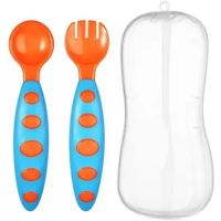 (147SHOP) ช้อนส้อมฝึกทานอาหารสำหรับเด็กเล็ก Spoon and Fork for children ช้อนสำหรับเด็ก ฝึกทานอาหารด้วยตัวเอง ช้อนส้อมเด็กซิลิโคน พกพาสะดวก