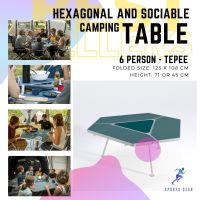 โต๊ะ โต๊ะพับได้ เก้าอี้ เก้าอี้พับ Hexagonal And Sociable Camping Table - 6 Person - Tepee แคมปิ้ง เก้าอี้ เก้าอี้ตกปลา เต้นขนาดใหญ่ โตะพับได้