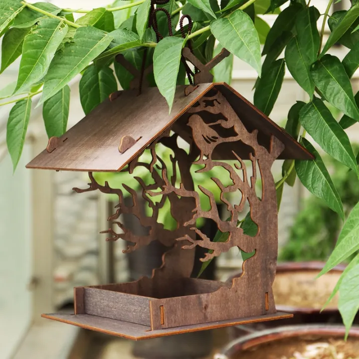 Garden Wooden Birdhouse Attractive Bird Feeder Balcony Courtyard Gifts