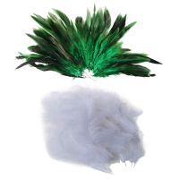 50Pcs Dyed Decoration Rooster Cock Feather Green &amp; 200Pcs Fire Chicken Feather Pointed Tail Velvet Feathers 10-15Cm White