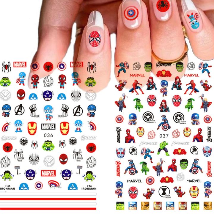 LZ】 Cartoon Character Spiderman Nail Stickers 3D Disney Mickey Nail Decal  Nail Art Decoration DIY Superhero Stitch Nail Art Supplies