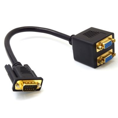 Universal 1 VGA laki-laki ke 2 VGA perempuan Monitor VGA Y kabel pemisah 30CM
