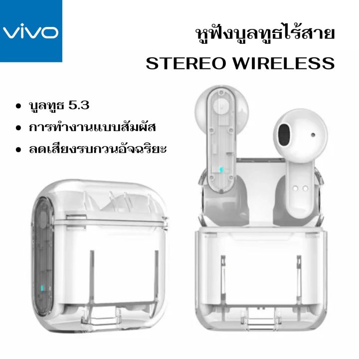 หูฟังโปร่งใส-หูฟังบูลทูธไร้สาย-vivo-หูฟัง-stereo-wireless-บูลทูธ-5-3-การทำงานแบบสัมผัส-ลดเสียงรบกวนอัจฉริยะ-แบตทนทาน-ใช้กับโทรศัพท์ได้ทุกรุ่น