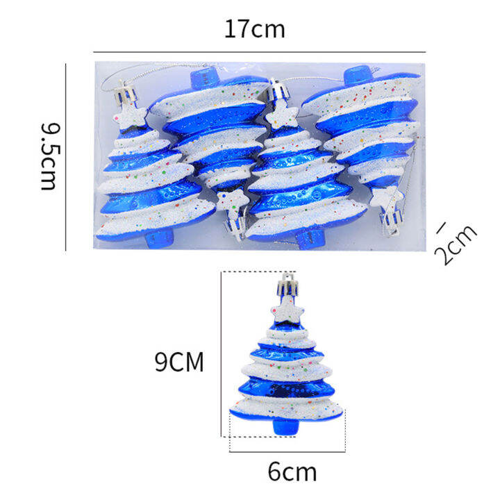 เครื่องประดับจี้รูปต้น3d-6สีพร้อมเชือกแขวนสำหรับงานฝีมือต้นคริสต์มาสบ้าน