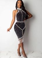 【YF】 XL XXL High Quality Celebrity White Black Tassel Beading Sexy Rayon Bandage Dress Cocktail Party